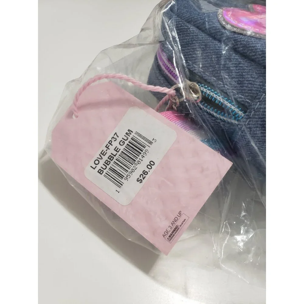 OMG Accessories Metallic Heart-Patched Quilted Denim‎ Fanny Pack - One Size